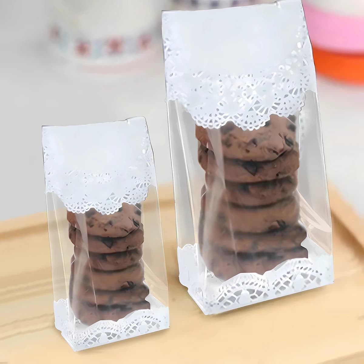 50 Pezzi/Lotto Sacchetti di Pizzo Bianchi per Biscotti, Confezioni Regalo per Matrimoni, Sacchetti in Plastica Fai-da-Te per Cupcake e Dolci Natalizi