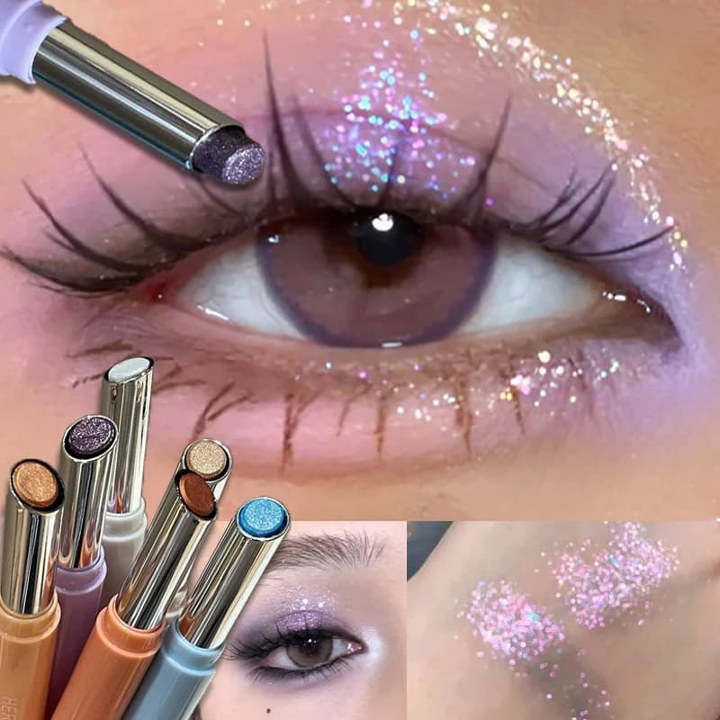 Punk Purple Glitter Eyeshadow Stick Fine Shimmer Highlight Eyeshadow Pen Easy Blending Long Lasting Portable Eye Brighten Makeup