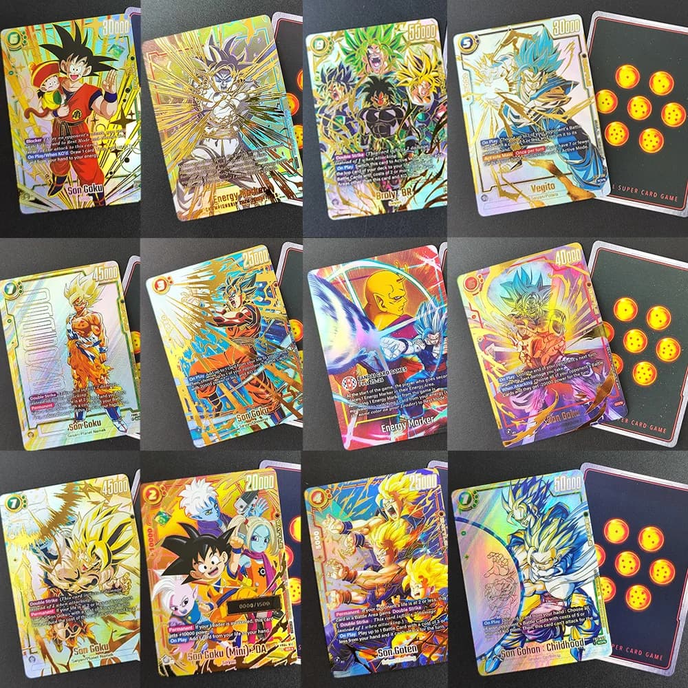 Carte da Collezione Dragon Ball Autoprodotte in Inglese con Son Goku, Mini Gohan, Gogeta, Vegito, Frieza FP-001 Energy Marker