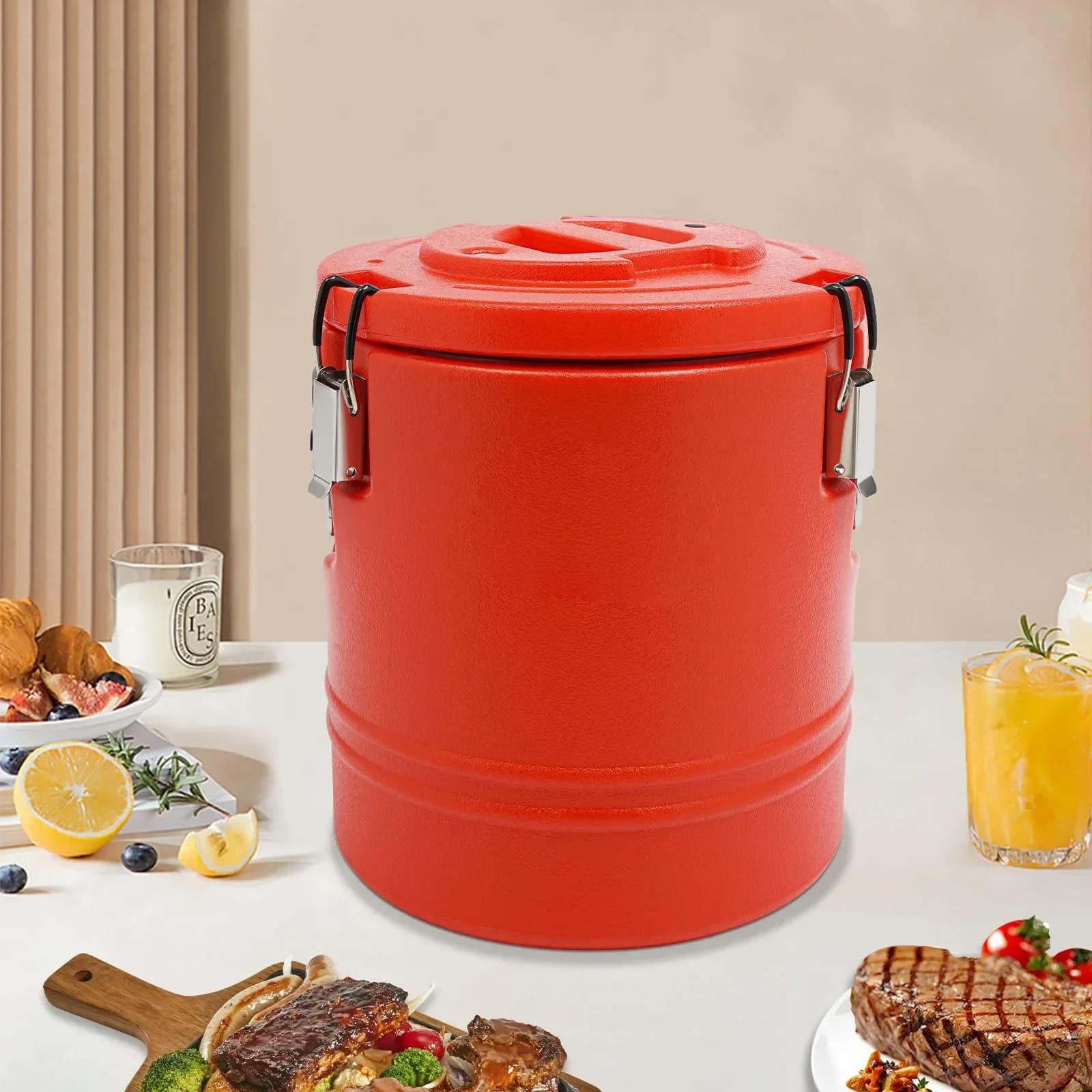 Secchio per zuppa isolato in acciaio inossidabile da 15,85 Qt, contenitore moderno rotondo per alimenti caldi e freddi, casseruola isolata rossa per la ristorazione