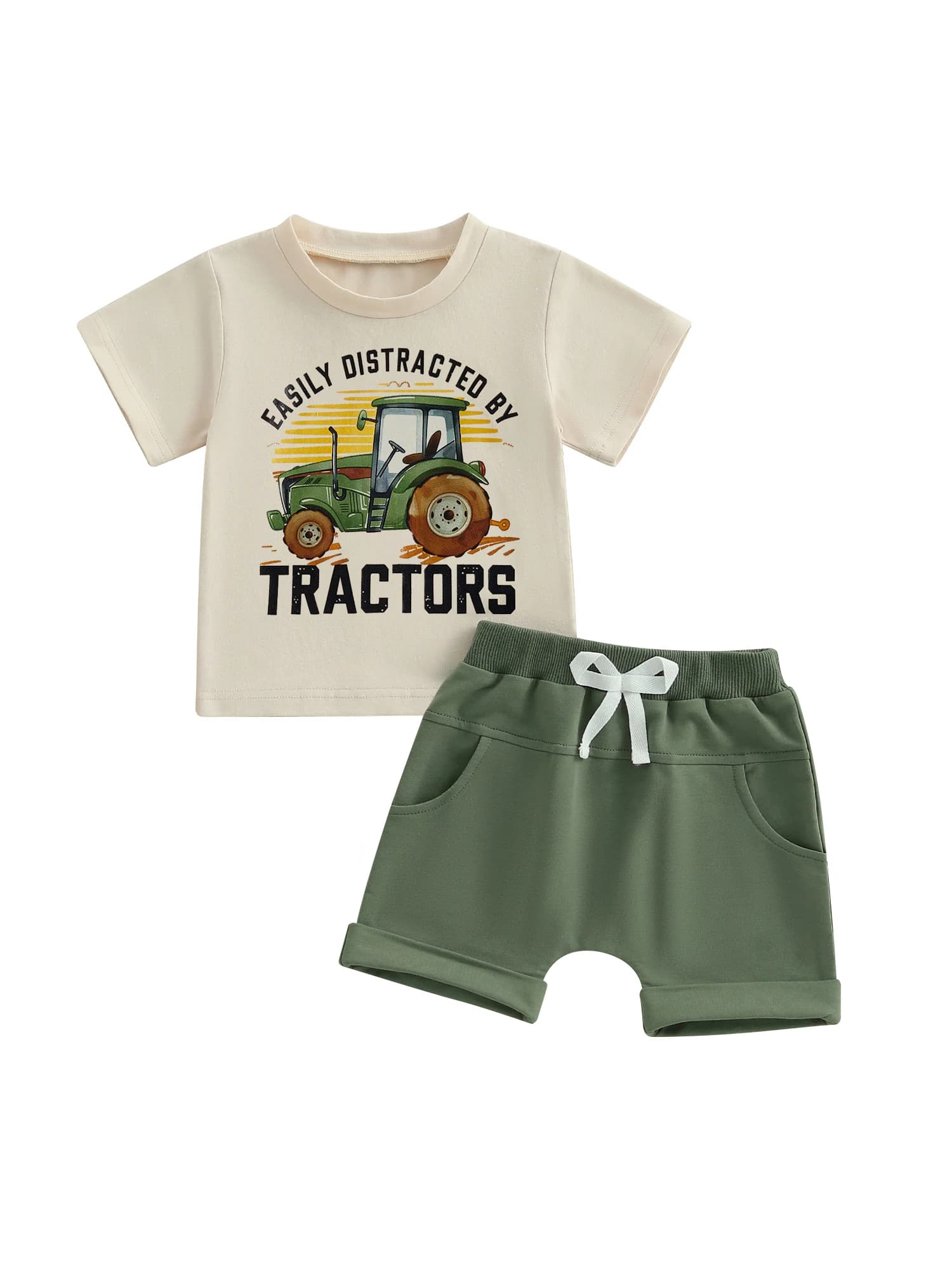 Adorabile maglietta elegante con stampa di dinosauri a maniche corte per neonati, con pantaloncini abbinati, set da 2 pezzi per divertimento estivo