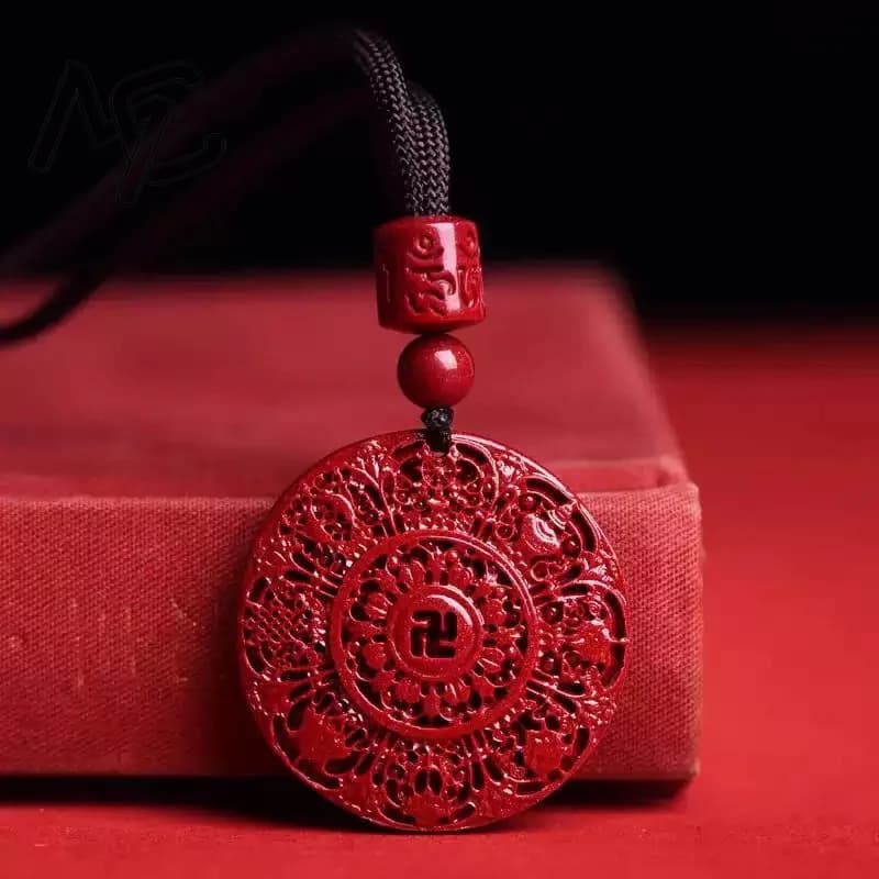 S925 Silver Fashion Red Cinnabar Ba Bao Compass Pendant Necklace Jewellery Chinese Healing Women Man Luck Gift Sweater Chain