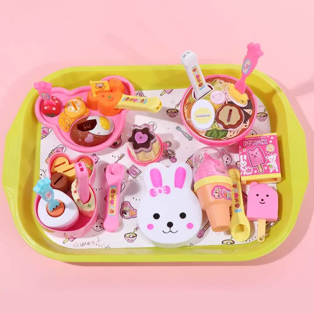 6pcs/set Little BearShape Pudding Feeding Set Pretend Play Early Education Lunch Box Pudding Simulation Model Kawaii Play House