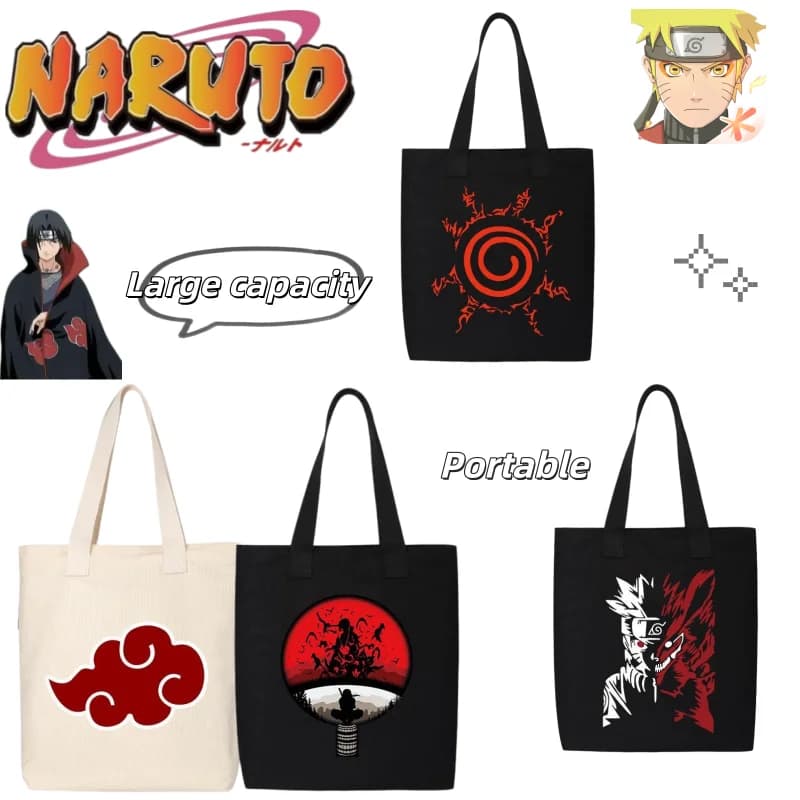 Naruto Canvas Bag Uchiha Sasuke and Hatake Kakashi Cute Cartoon Design Large Capacity Simple and Portable Student Shoulder Bag