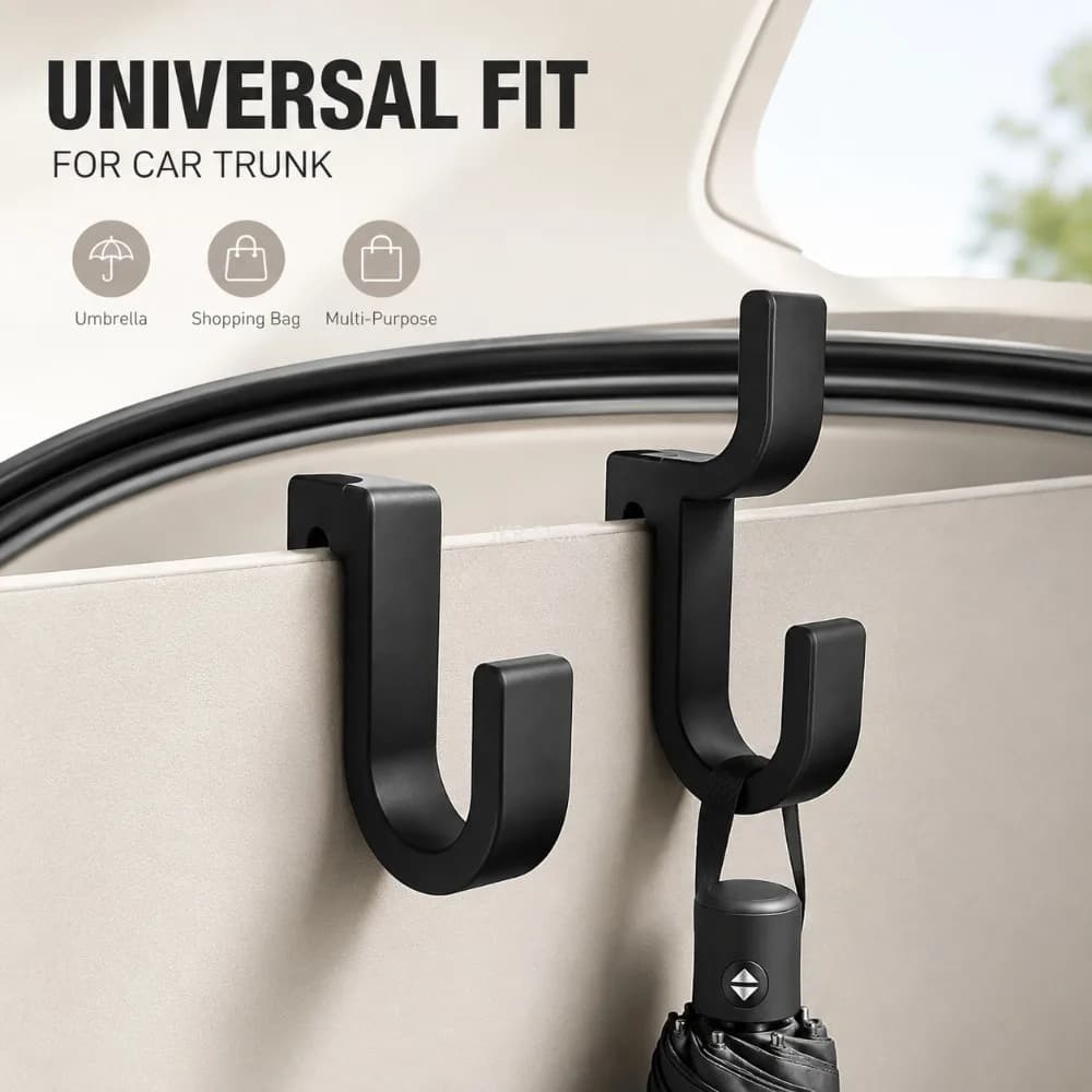 1 2PCS Car Umbrella Organizer Universal Umbrella Holder Rack with Hooks Space Saving Trunk Interior Towel Rain Gear Storage