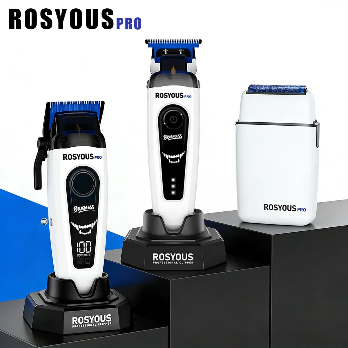 ROSYOUS Professional Men's Barber Cutting Machine Kit DLC Blade Brushless Motor Base Charger Haircut Machine Clipper Set