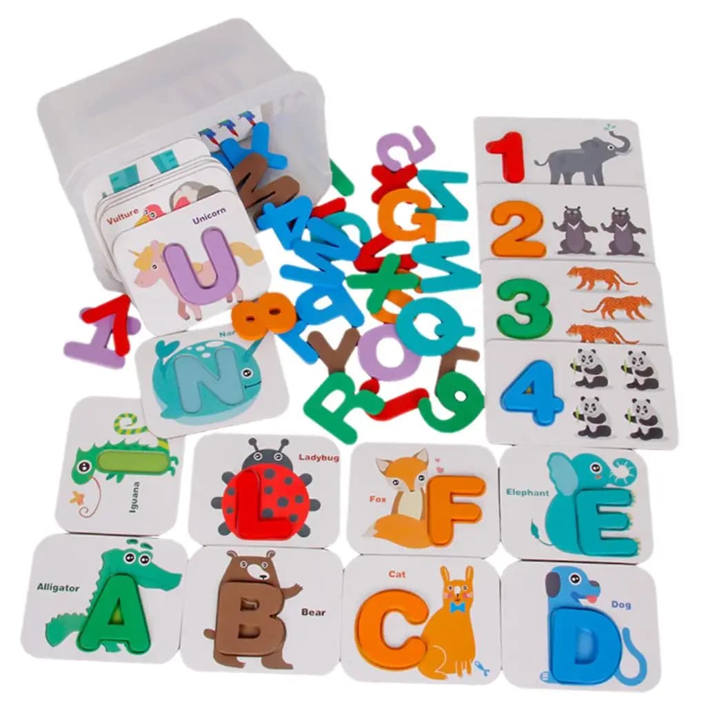 Puzzle in Legno con Alfabeto e Numeri, Blocchi Montessori con Lettere per Bambini in Età Prescolare