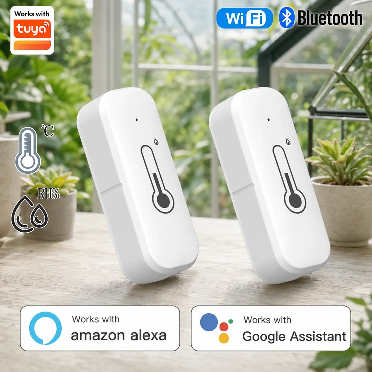 Tuya Temperature and Humidity Sensor: Monitors Temperature Changes and Supports Voice Control; Ideal for Smart Homes