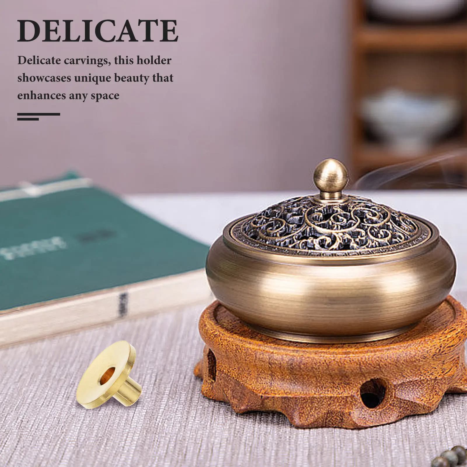 Set di 5 Porta Incenso a Riflusso in Rame, Base Conica in Ottone, Diffusore Artistico di Aromi, Supporto per Coni e Bastoncini d'Incenso
