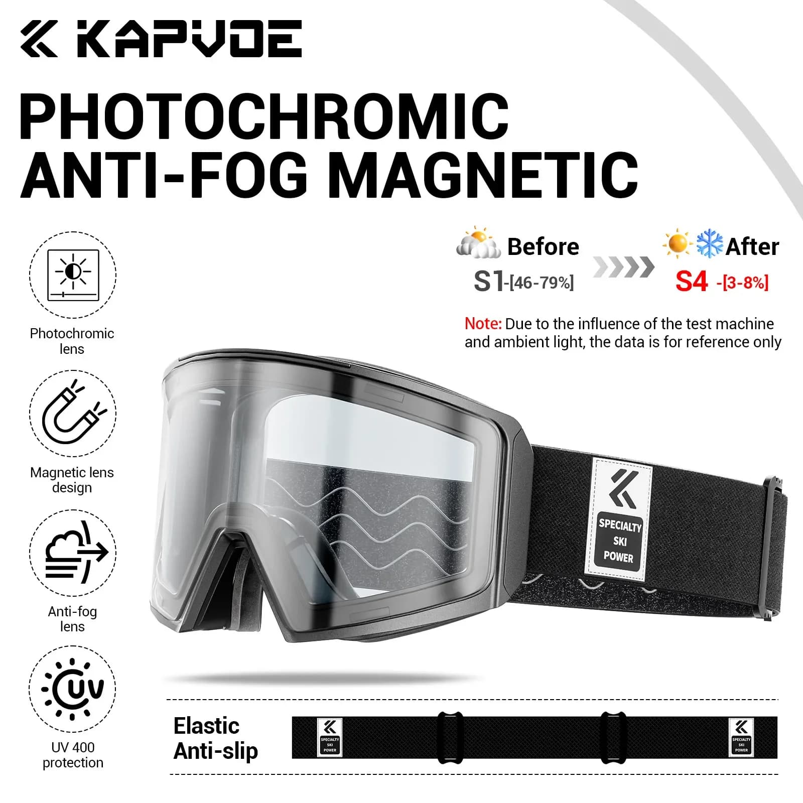 KAPVOE Occhiali da sci magnetici Donna Uomo Inverno Sport all'aria aperta Maschera UV400 Motoslitta Attrezzatura da snowboard Fotocromatici Antivento