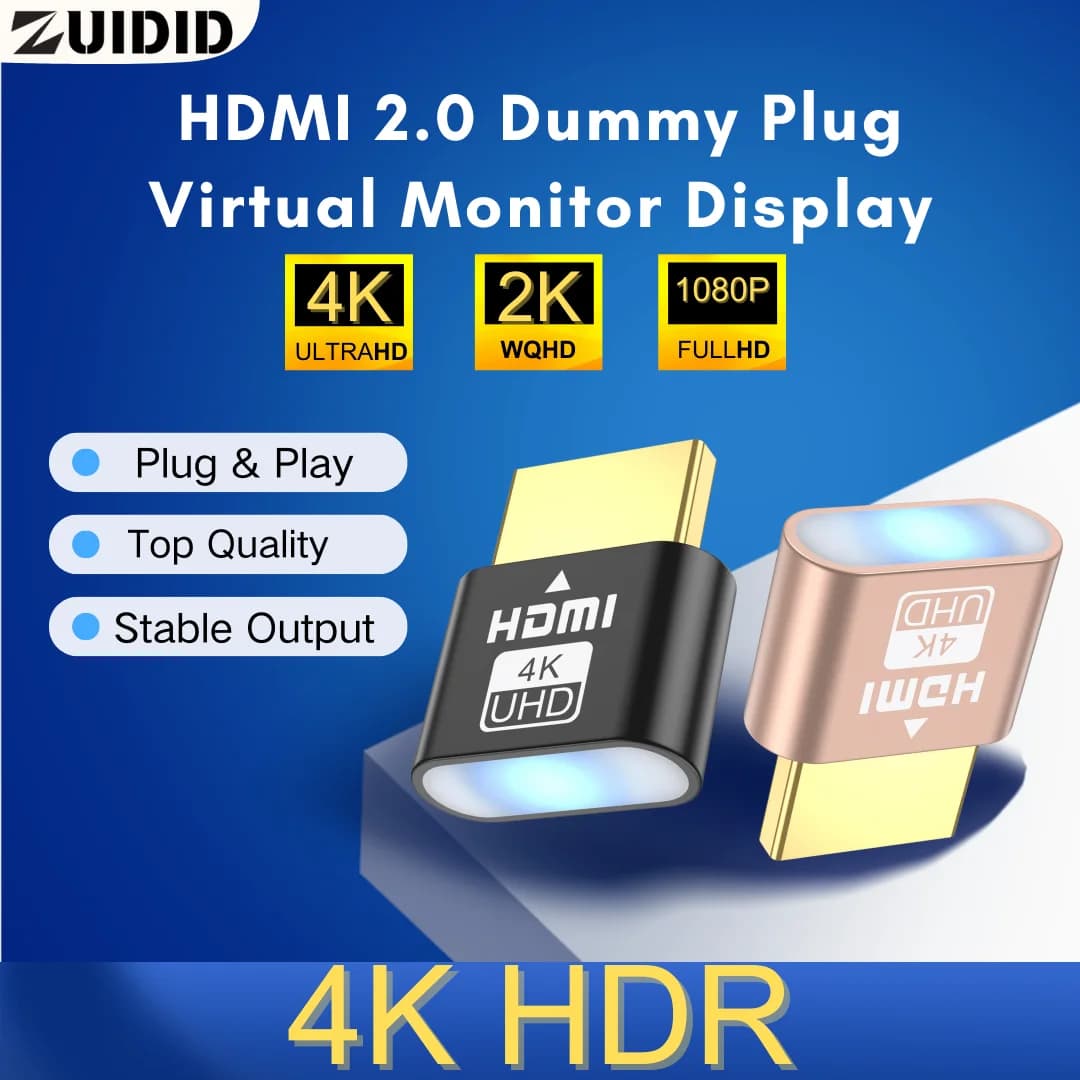 ZUIDID 4K HDR HDMI Dummy Plug Virtual Monitor Display EDID Emulator ,Headless Ghost Adapter Supports up to 4k@60Hz 1080@120Hz