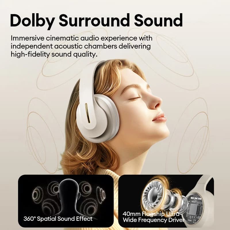 Lenovo Wireless Over-Ear Bluetooth Sport Headphones Noise Cancelling Foldable Gaming Headset HiFi Bass Long Battery 26H Playtime