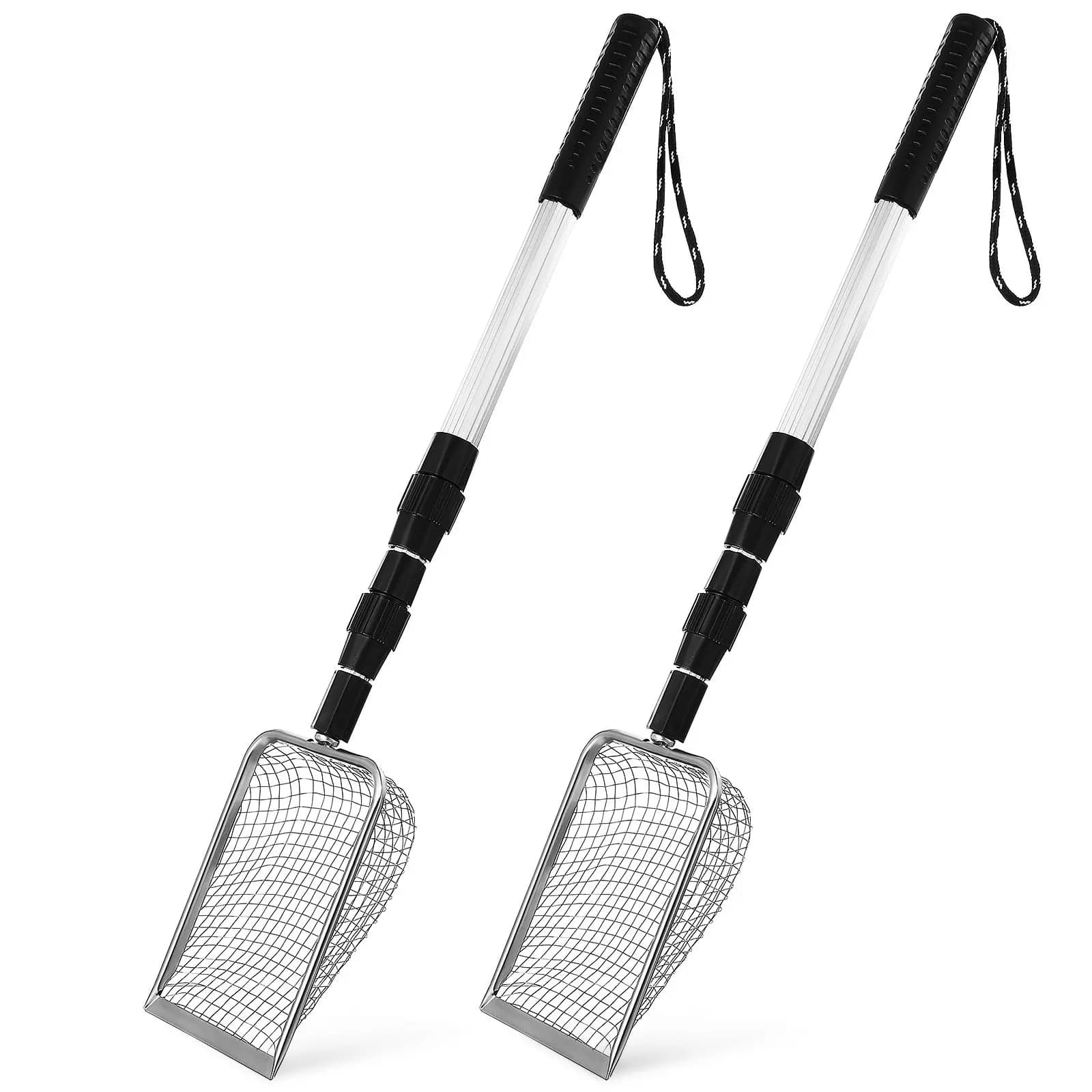 2Pcs Stainless Steel Cat Litter Scoop Telescopic Litter Cleaner Portable Sifting Scoop with Hanging Lanyard for Easy Storage