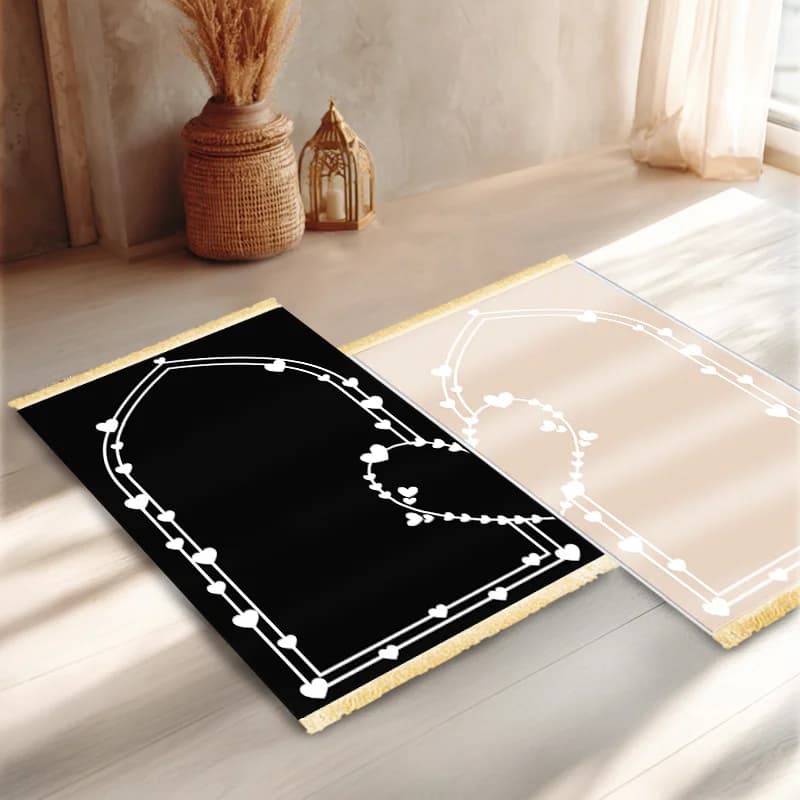 Set di tappeti da preghiera islamici di lusso VIKAMA2 con motivo a forma di cuore, tappeto da preghiera pieghevole, tappeto da preghiera musulmano