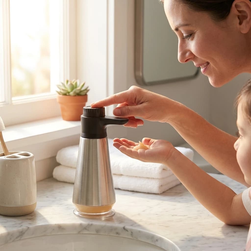Stainless Steel Soap Dispenser for Bathroom Home Adults 304 Metal Pump Bottle Refillable Shampoo Body Wash Container Durable