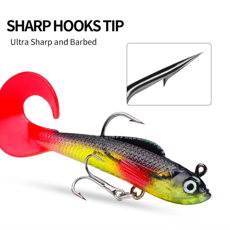 Esca Morbida 8,5 cm 8 pz/set, Esca Artificiale Simulata per la Pesca di Spigola e Persico in Acqua Salata, Esca Finta con Coda Avvolta in Piombo