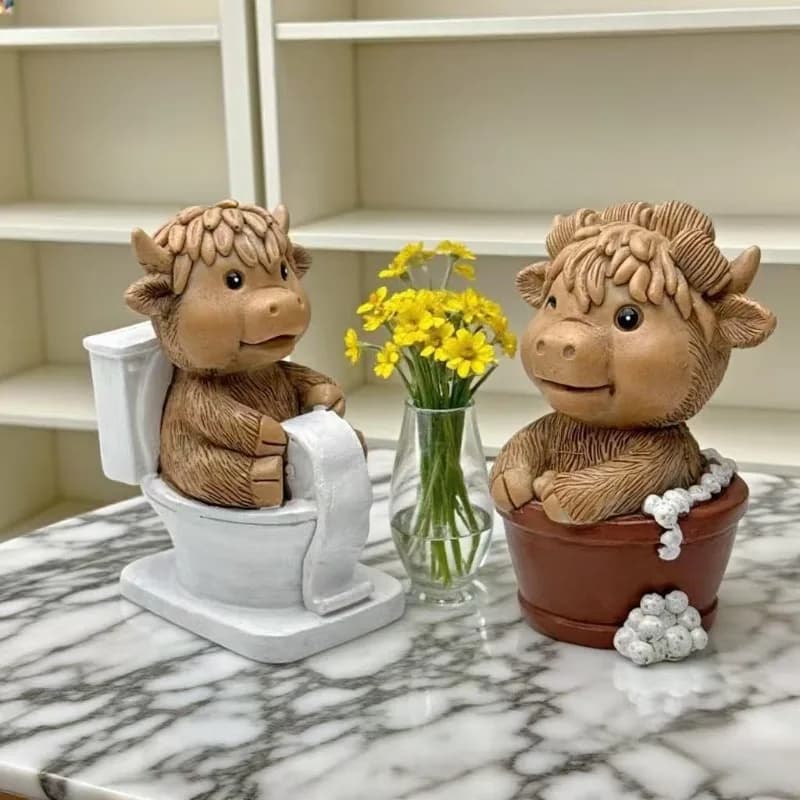 Creativo Resina Highland Mucca Statua Bagno Porta carta igienica Decorazioni per la casa Ornamento Decorazione festiva Pezzo Scrivania Bagno Figurina