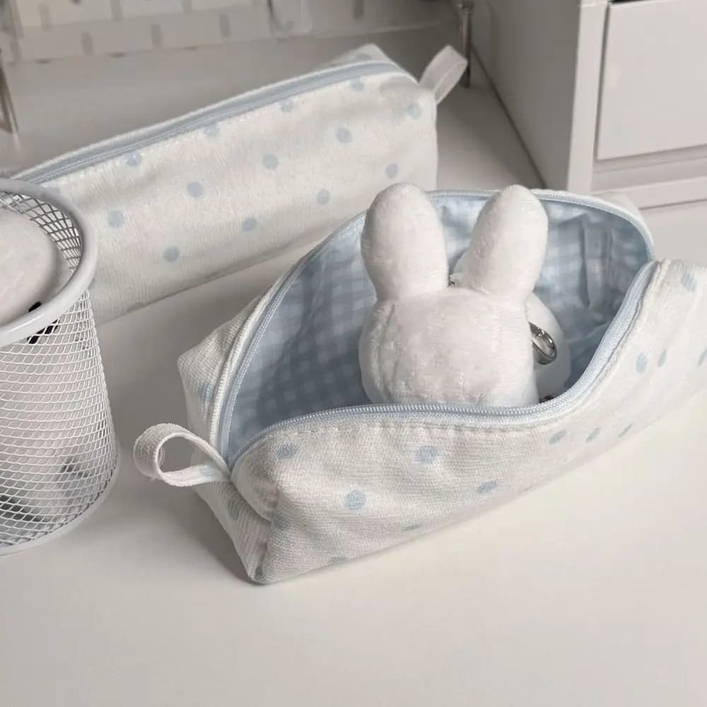 Portable Cream Color Pencil Case Multi-functional Polka Dot Stationery Storage Bag Large-capacity Pen Bag Students Gift