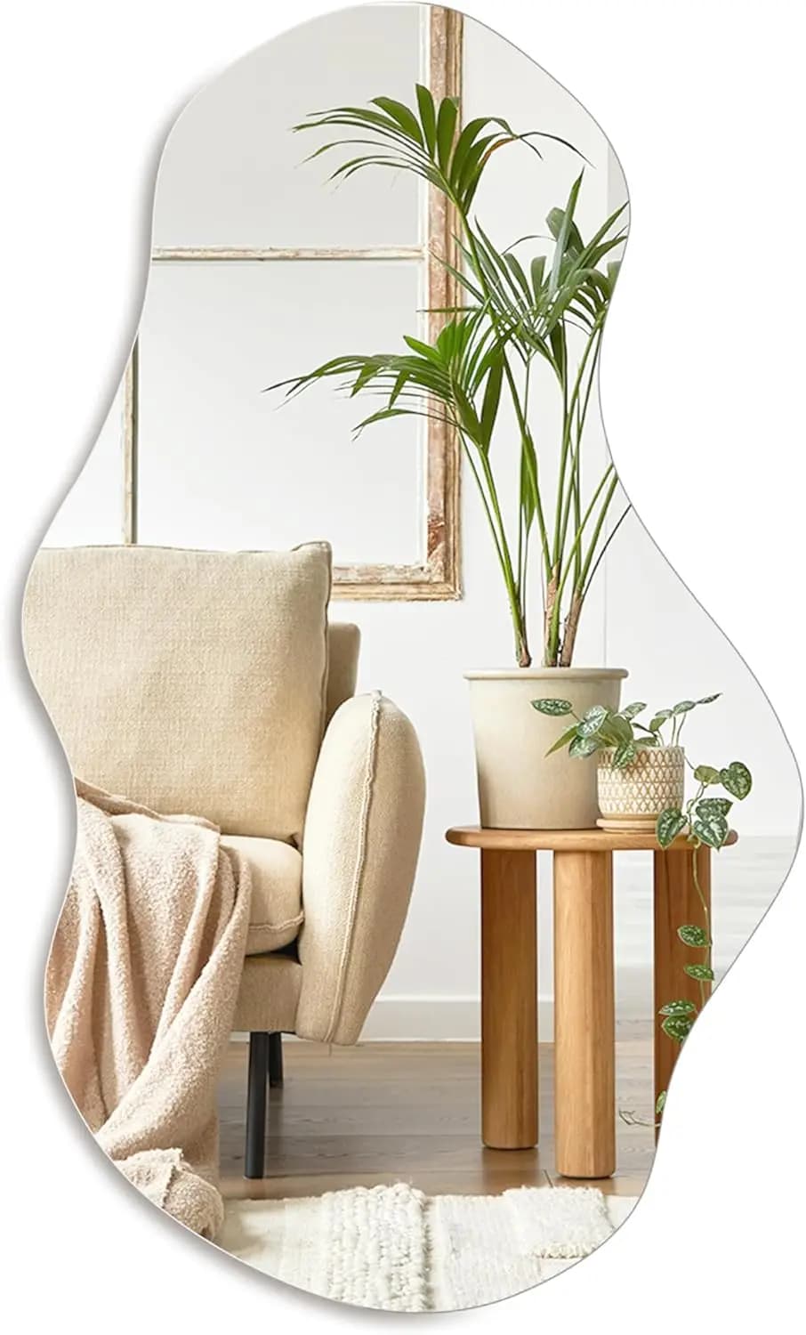 Specchio da Parete Asimmetrico, 28''x17'', Design Moderno Senza Cornice per Bagno, Camera da Letto, Soggiorno, Ingresso, Finitura Effetto Nuvola