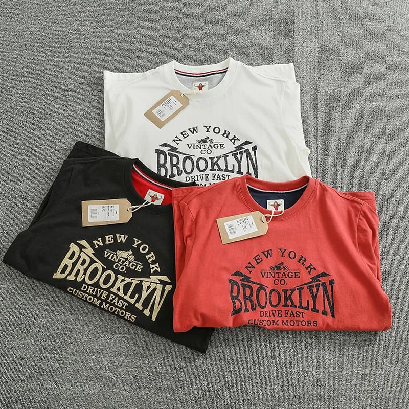 Autunno New American Retro a maniche lunghe O-Collo Lettera stampata T-shirt Moda uomo Semplice 100% cotone lavato Casual Sport Top