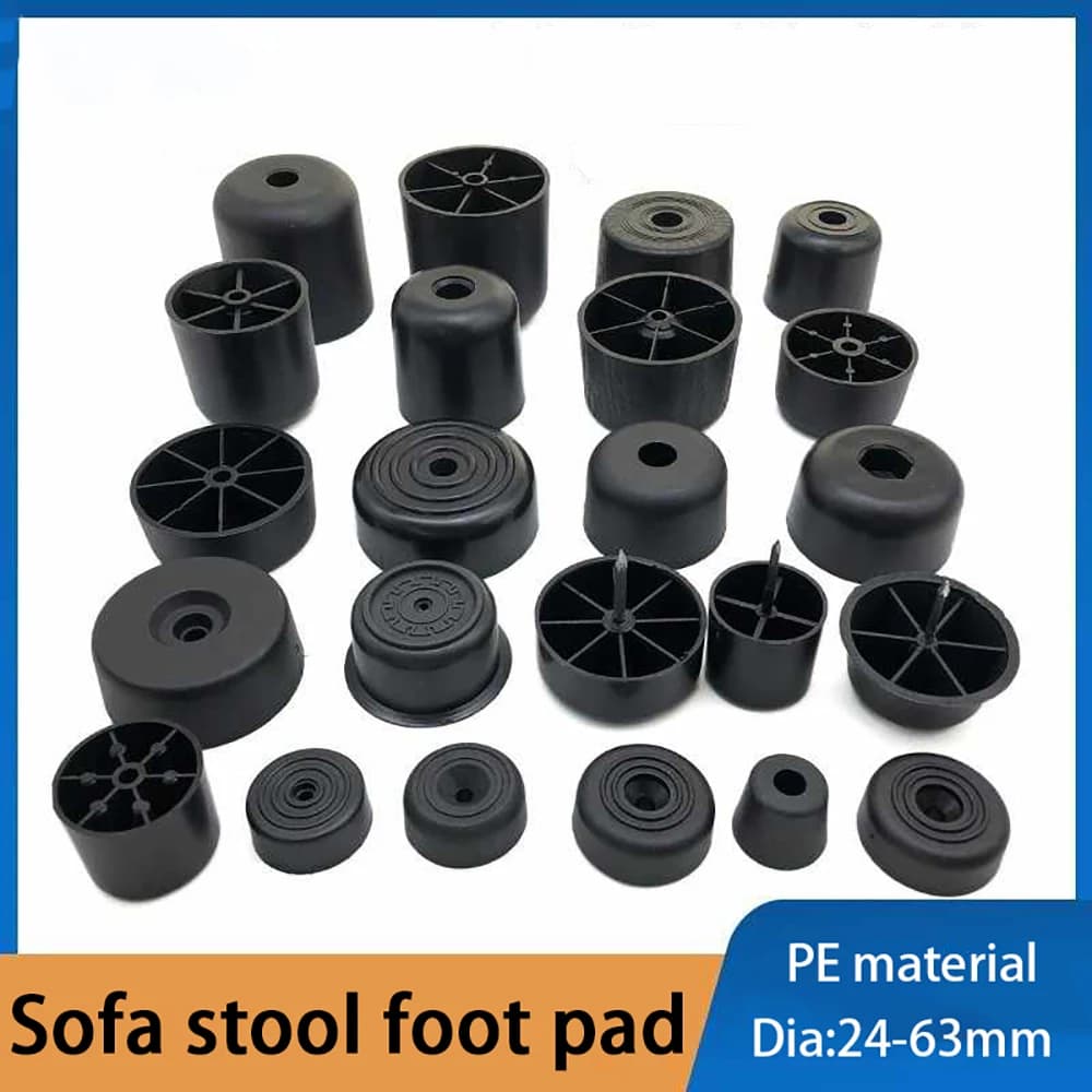Piedini Regolabili in Plastica PE Nera, Ammortizzanti e Antiscivolo per Mobili, Protezioni per Gambe di Tavoli e Sedie, Accessori Diametro 24-58mm