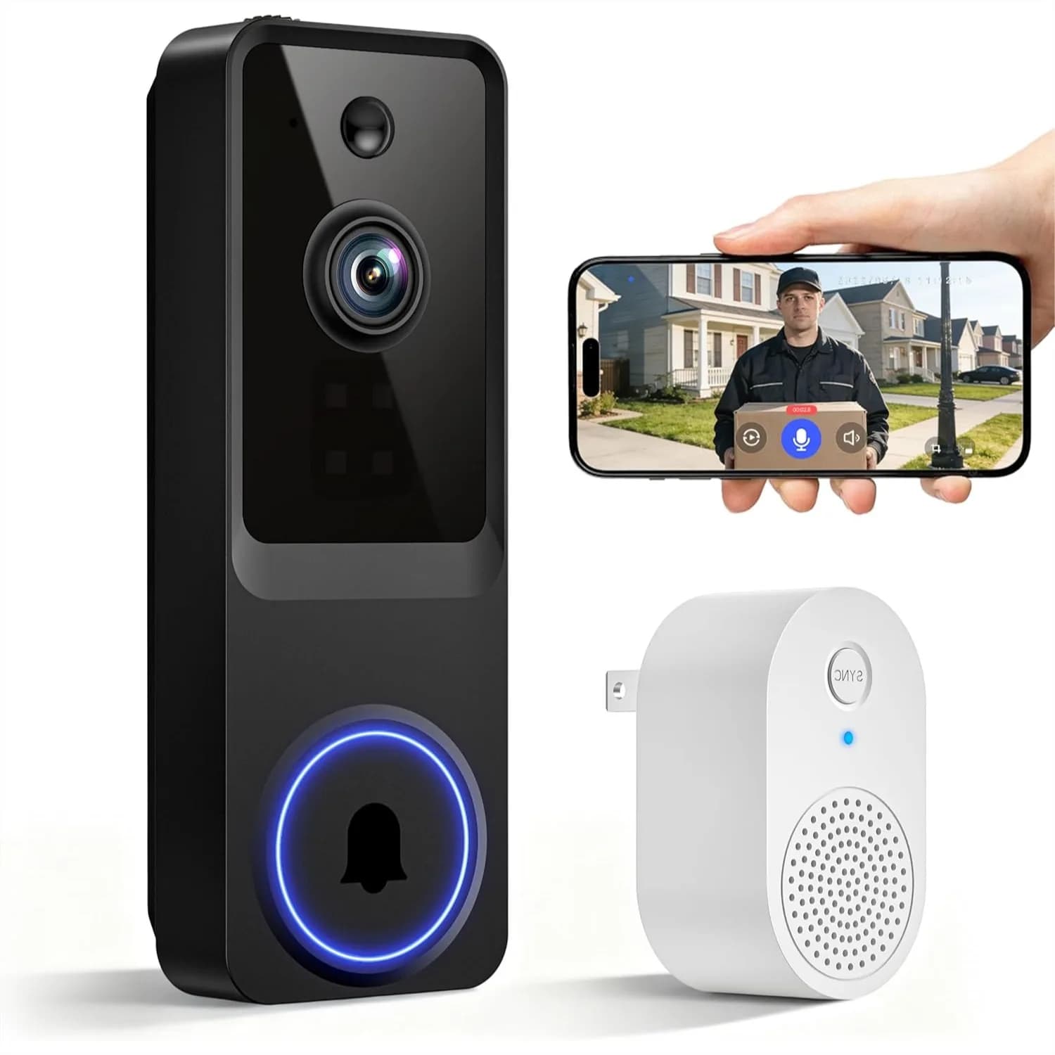 Wireless Video Doorbell Camera with 1080P HD, AI Motion Detection, and Indoor Receiver for Home Security