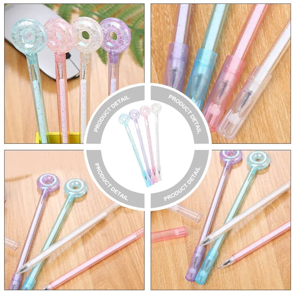 Set di 8 Penne Gel a Forma di Ciambella in Cristallo, Scrittura Fluida, Inchiostro ad Asciugatura Rapida, Ricaricabili, Penne a Rullo con Forme Carine per Studenti e Bambini