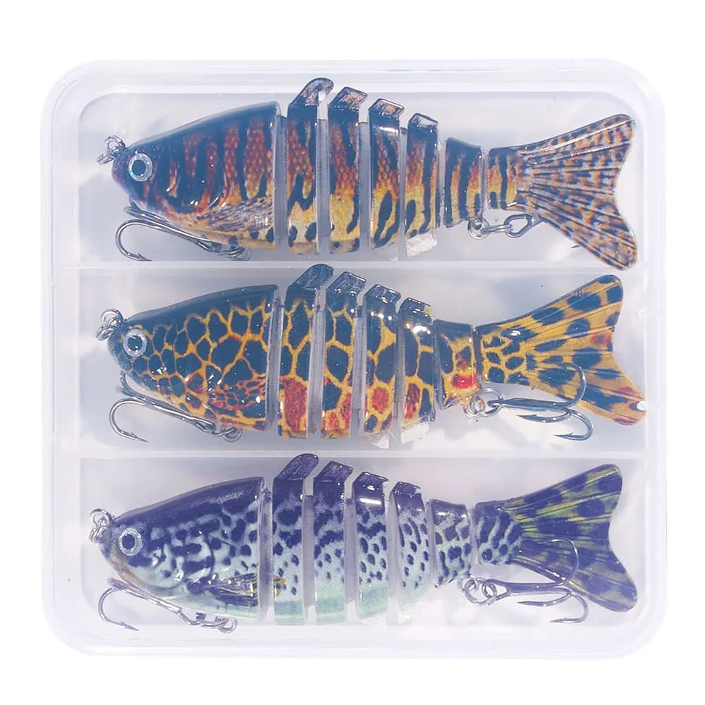 Kit of 3 artificial fishing baits, realistic wobbler at 7 segments, crankbait, hard bait, 9,7 cm/14,7 g, artificial baits, fishing gear