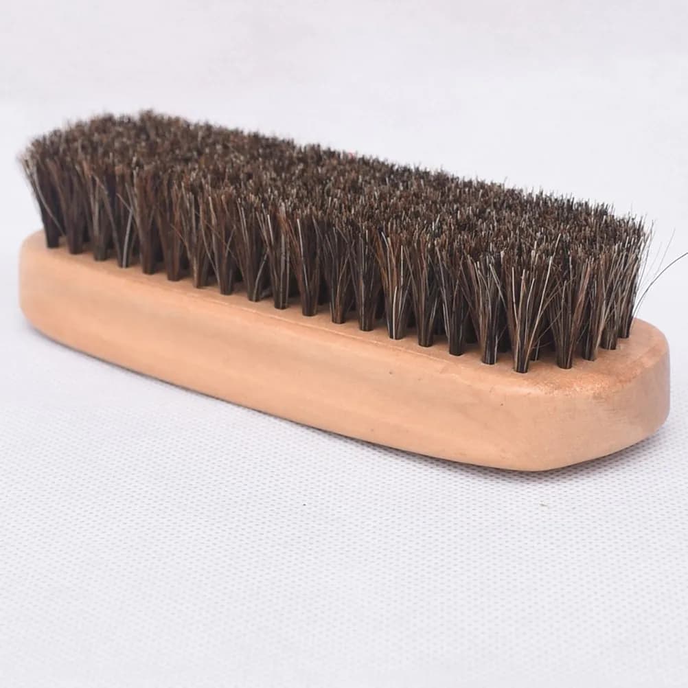 Professional Shoe Brush Horsehair Bristles for Boots Shoes Wood Handle Extra Long Hair High Shine Polish Buffing Brush Burlywood