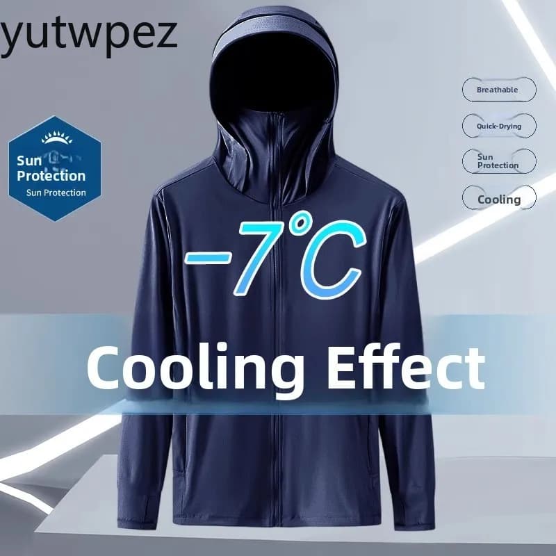UV Protection Cool Feeling Lightweight Outdoor Fishing Sunscreen Jacket Ice Silk Men Outdoor Breathable Sun Protection Clothing
