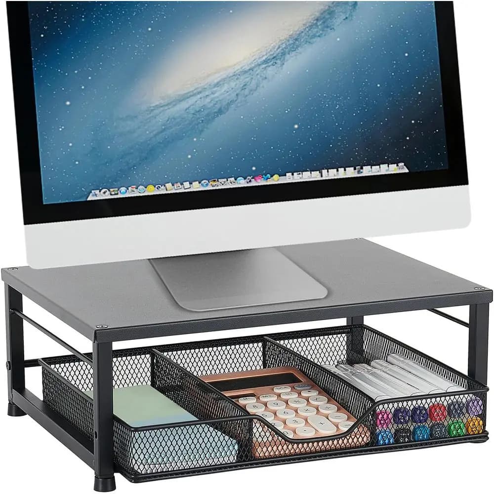 Compact Laptop and Monitor Stand, Desk Organizer, Office & School Desk Accessory, Black
