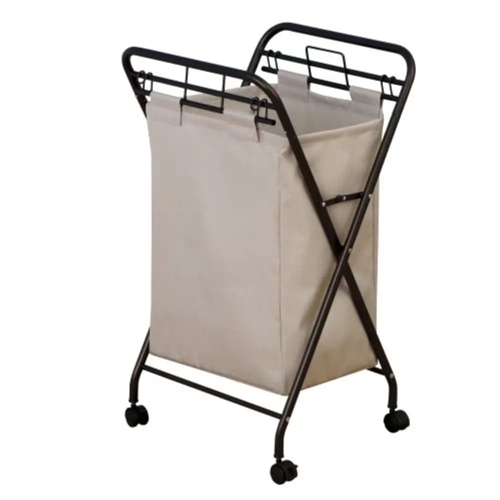 Cesto portabiancheria con ruote 7172, borsa in tela resistente, struttura in bronzo anticato