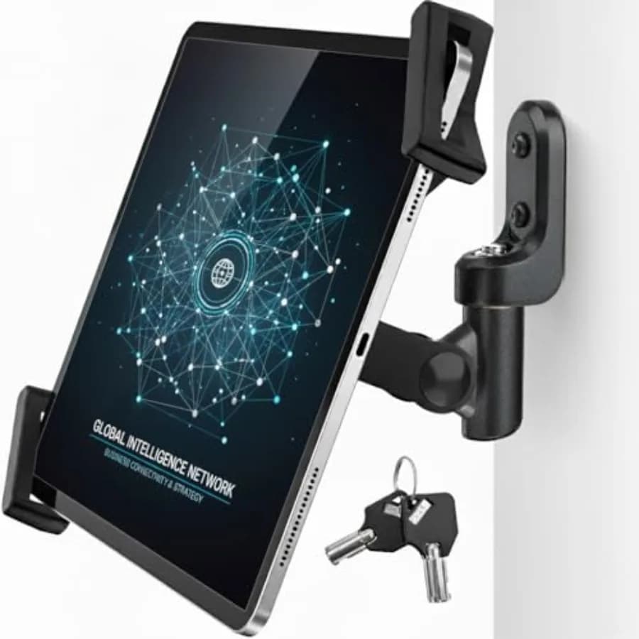 Supporto da Parete Antifurto per iPad con Chiave di Blocco, Rotazione a 360°, per Dispositivi da 7.9-14.6 Pollici, in Alluminio e Acciaio Resistente per POS