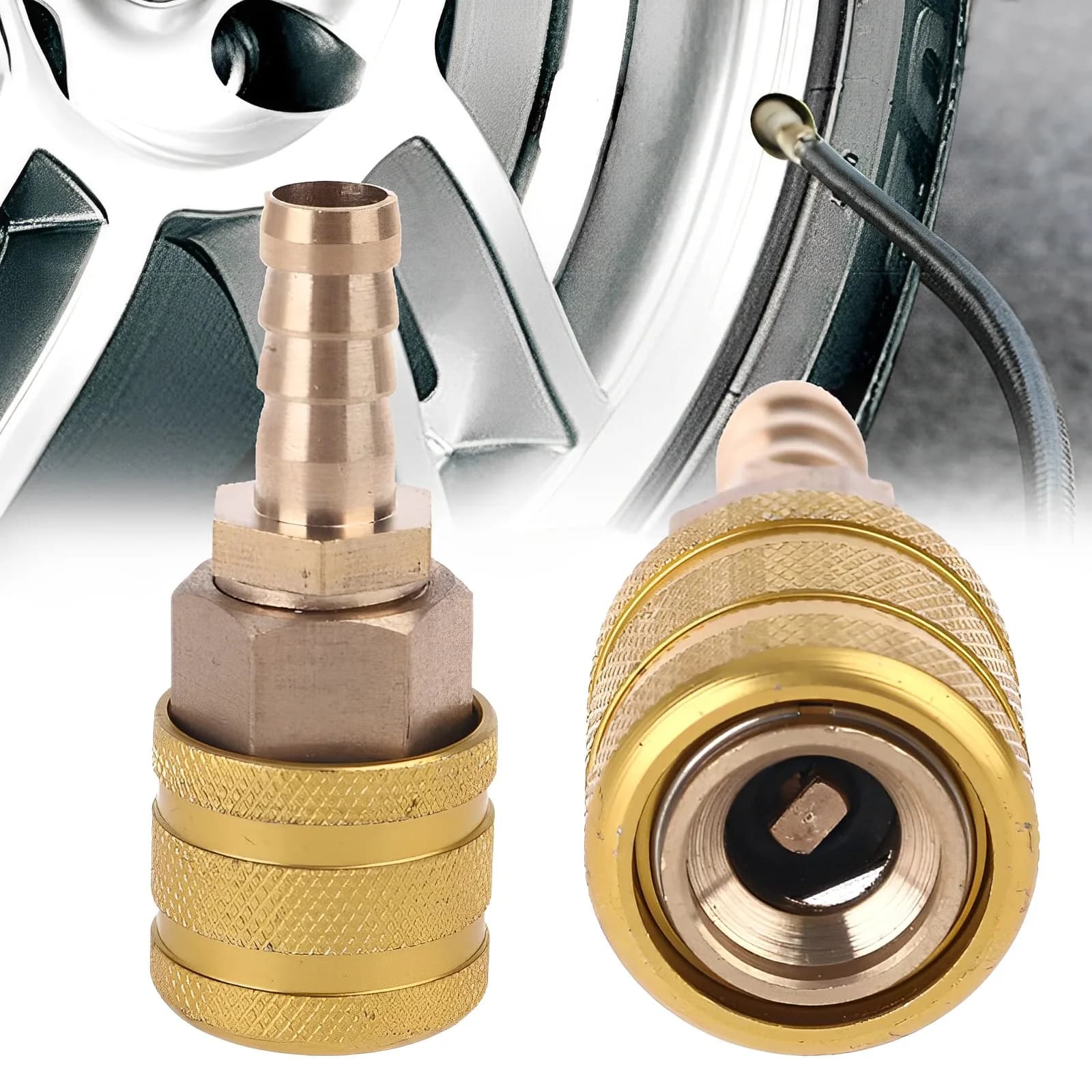 Morsetto per ugello della pompa con clip per valvola della gomma per auto da 8 mm Connettore di gonfiaggio in ottone massiccio Adattatore per pompa di gonfiaggio per mandrino dell'aria Accessori per pneumatici per auto