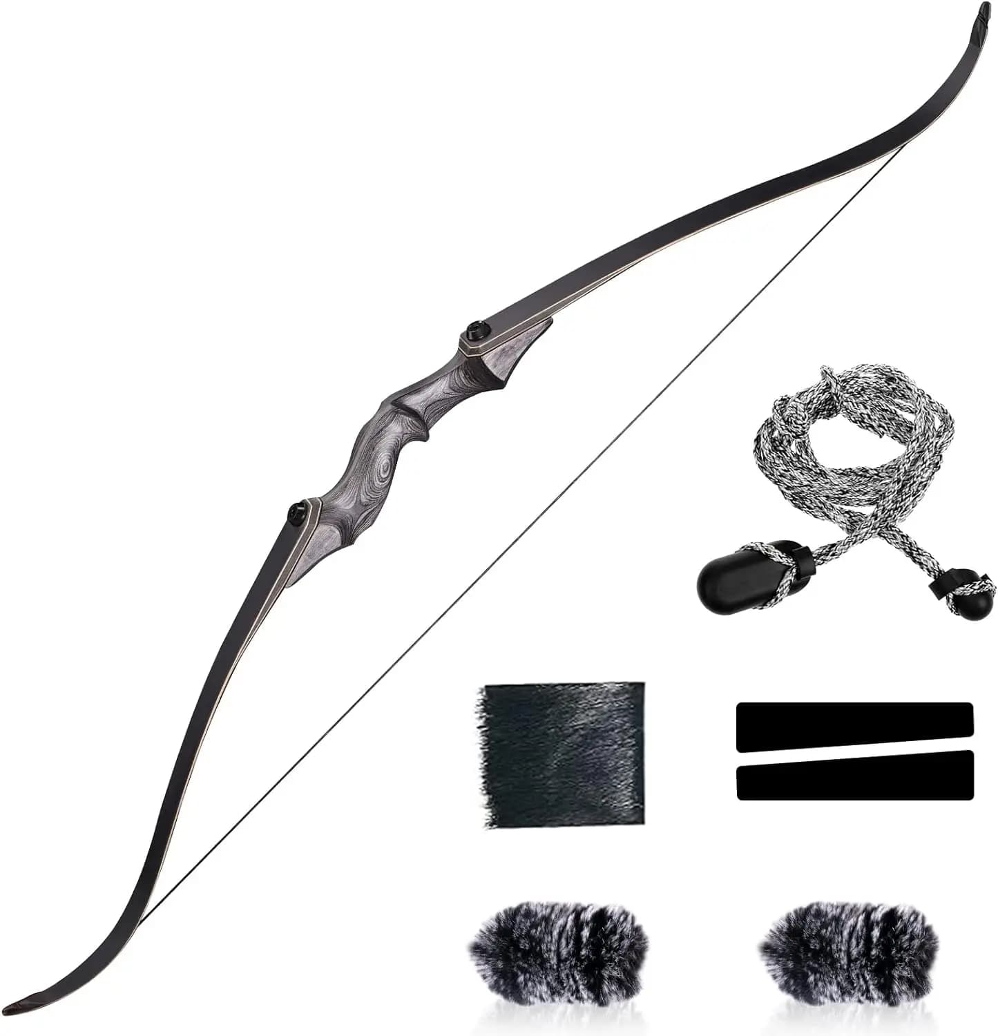 Arco Ricurvo in Legno Smontabile Portatile per Pratica di Tiro con l'Arco, Mano Destra, Flettenti Laminati 30-50 Libbre