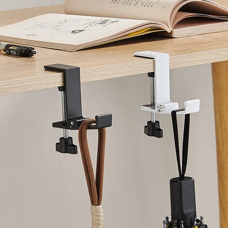 2pcsHook Without Punching Student Desk Edge Hanging Bag Hook Desk Handbag Hanger Mental Mount Bag Holder Hook Clamp Adjustable