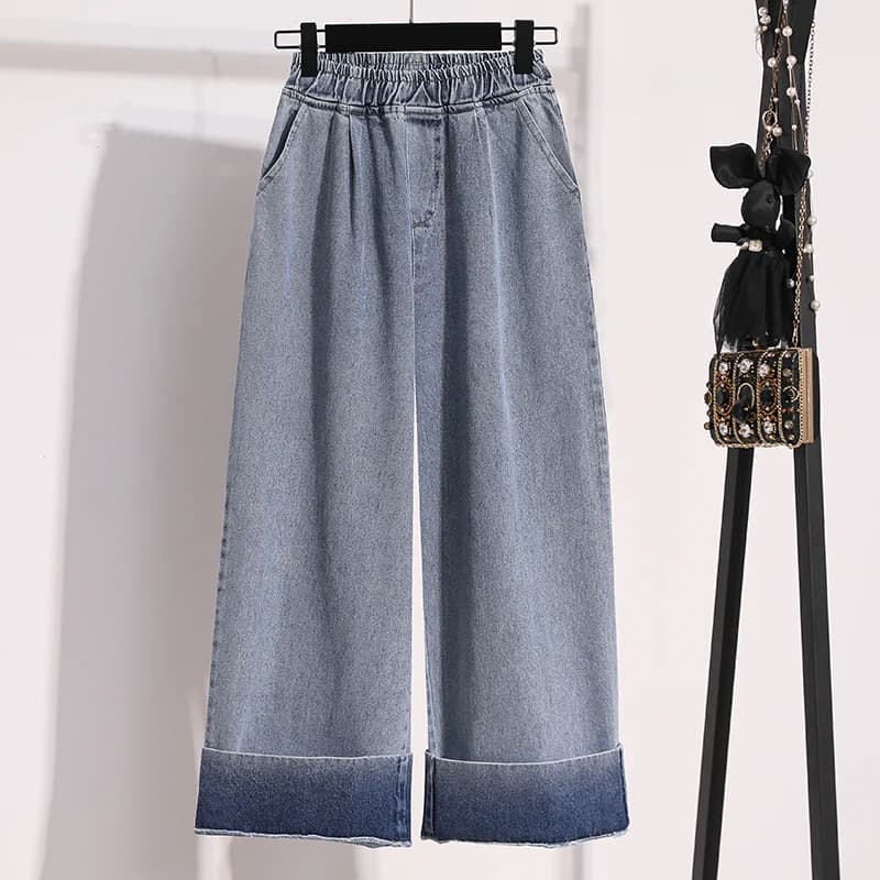 Jeans taglie forti per le donne 2025 autunno nuovo arrivo pantaloni larghi larghi in denim blu a gamba larga pantaloni da donna a vita alta da donna