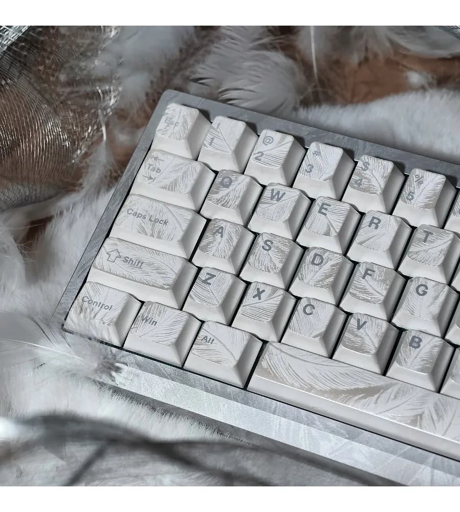 Keycap Customized magnetic axis PBT Sublimation Original Mint White Silver Feather Embossed Mechanical Keyboard