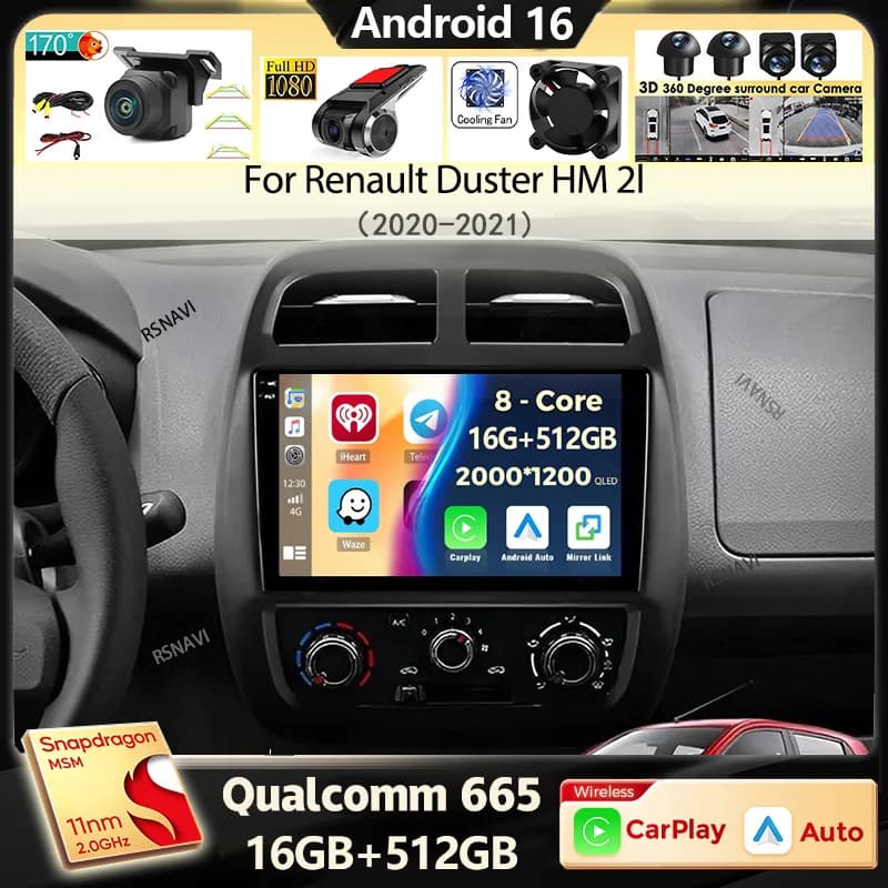 Android 16 Carplay Car Radio For Renault Duster HM 2 II 2020-2021 Arkana 1 I 2019-2021 Multimedia Video Player Navigation GPS 4G