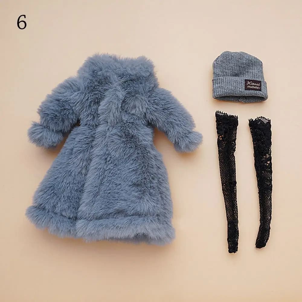 30CM vestiti per bambole vestito moda top cappotto di pelliccia cappello in miniatura lavorato a maglia calza di pizzo colorato per accessori per bambole BJD 1/6