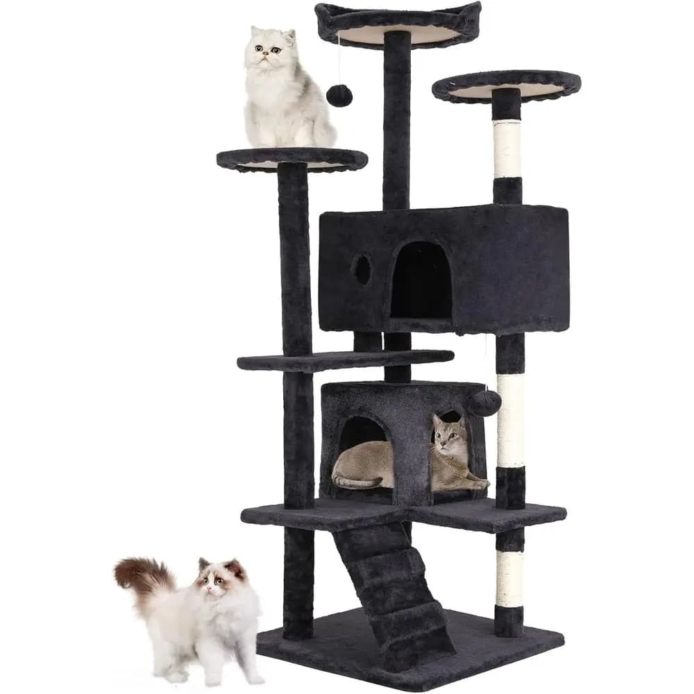 54 Cat Tree Tower | Gray | Sturdy Multi-Level Cat Tree | with Plush Condo, Cozy Perch, Sisal Scratching Posts, Hanging Toy and H