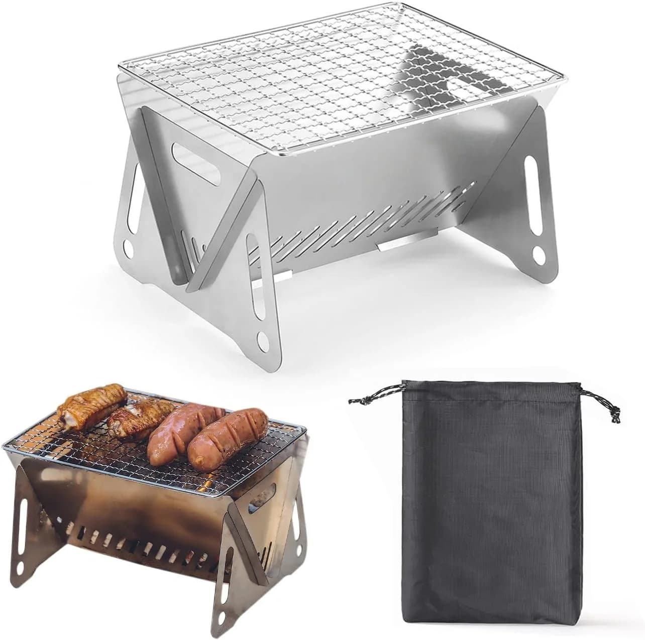Stufa da zaino in spalla Pieghevole in acciaio inossidabile Griglia a carbone BBQ Stufa da campo a legna per escursionismo Picnic Giardino Cortile Cucina