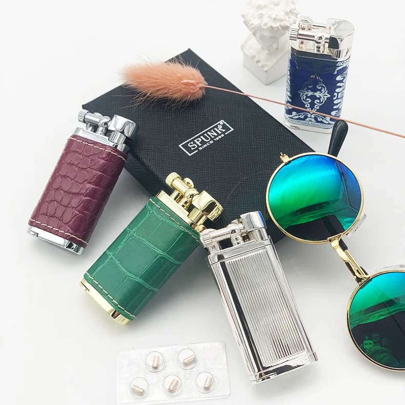New Retro Grinding Wheel Ignition Pipe Lighter, Oblique Flame Open Flame High-end Men's Smoking Gift