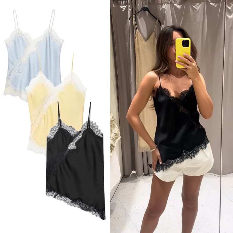 Asymmetrical Lace Top Women's Corset Sleeveless Tanks & Camis Summer Street Style Camisole Yellow Black Sexy Elegant Slip Dress