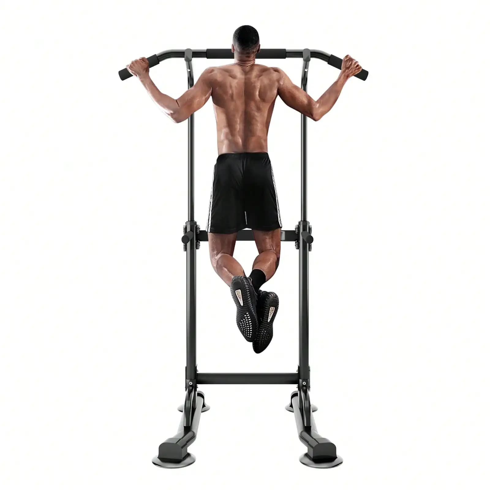 Power Tower Pull Up Bar Dip Station Strength Training for Home Gym Black