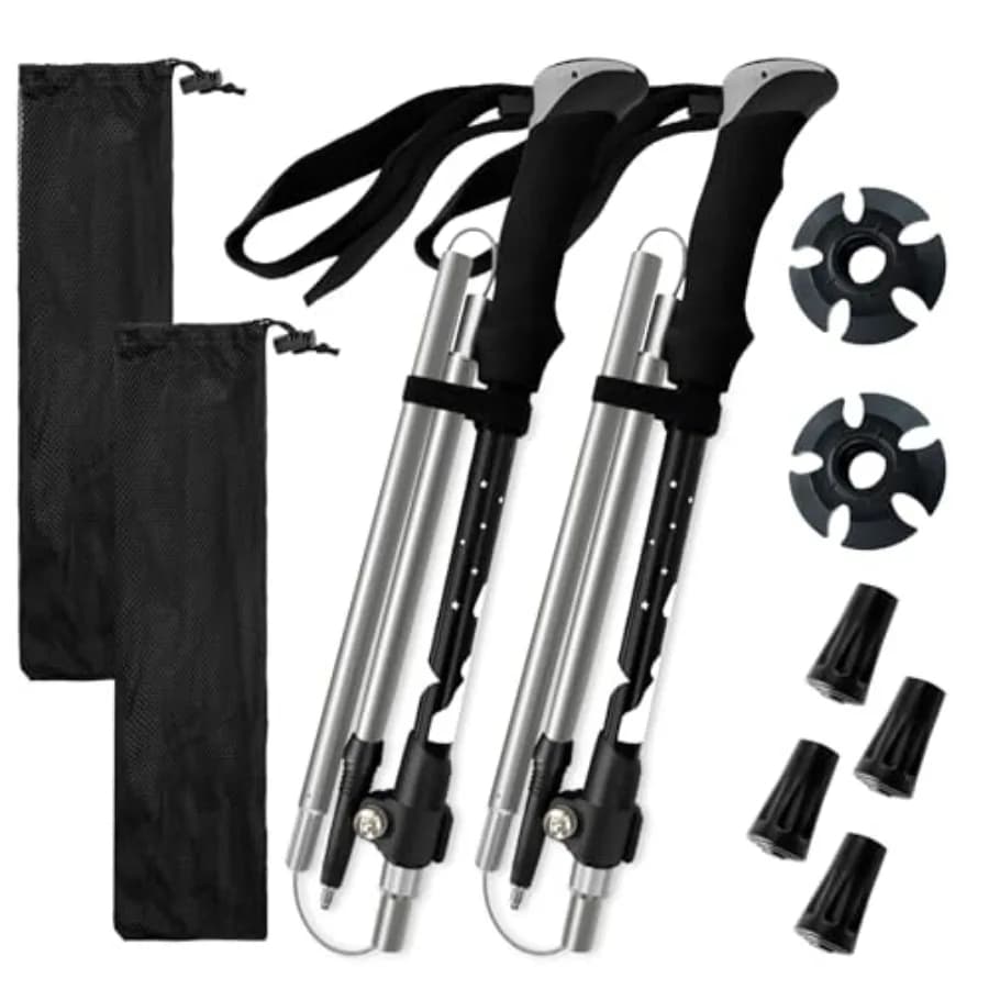 Collapsible Trekking Poles for Hiking - Lightweight Foldable Hiking Poles, 2 Pack Adjustable Aluminum Walking Sticks with for M