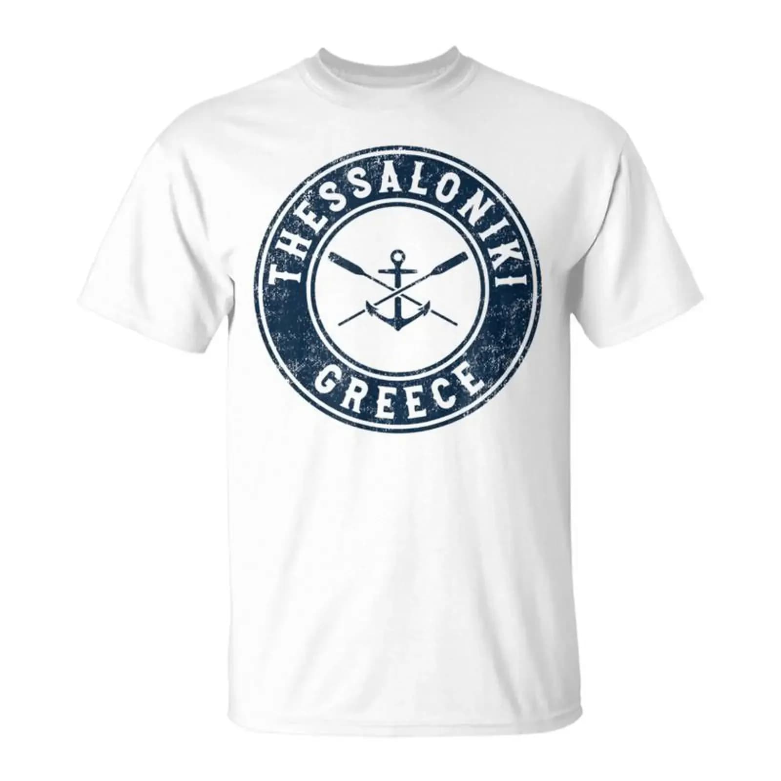 Thessaloniki Greece Vintage Boat Anchor Oars T Shirt Monsterry vintage Washed Slightly Unisex Stylish homme Versatile