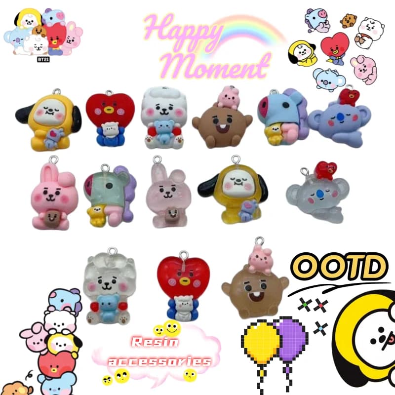 BT21 Mang Chimmy Shaky Koya, Accessori per Gioielli Fai-da-Te in Resina Trasparente, Cartone Animato Anime Carino e Creativo, Vendita all'Ingrosso