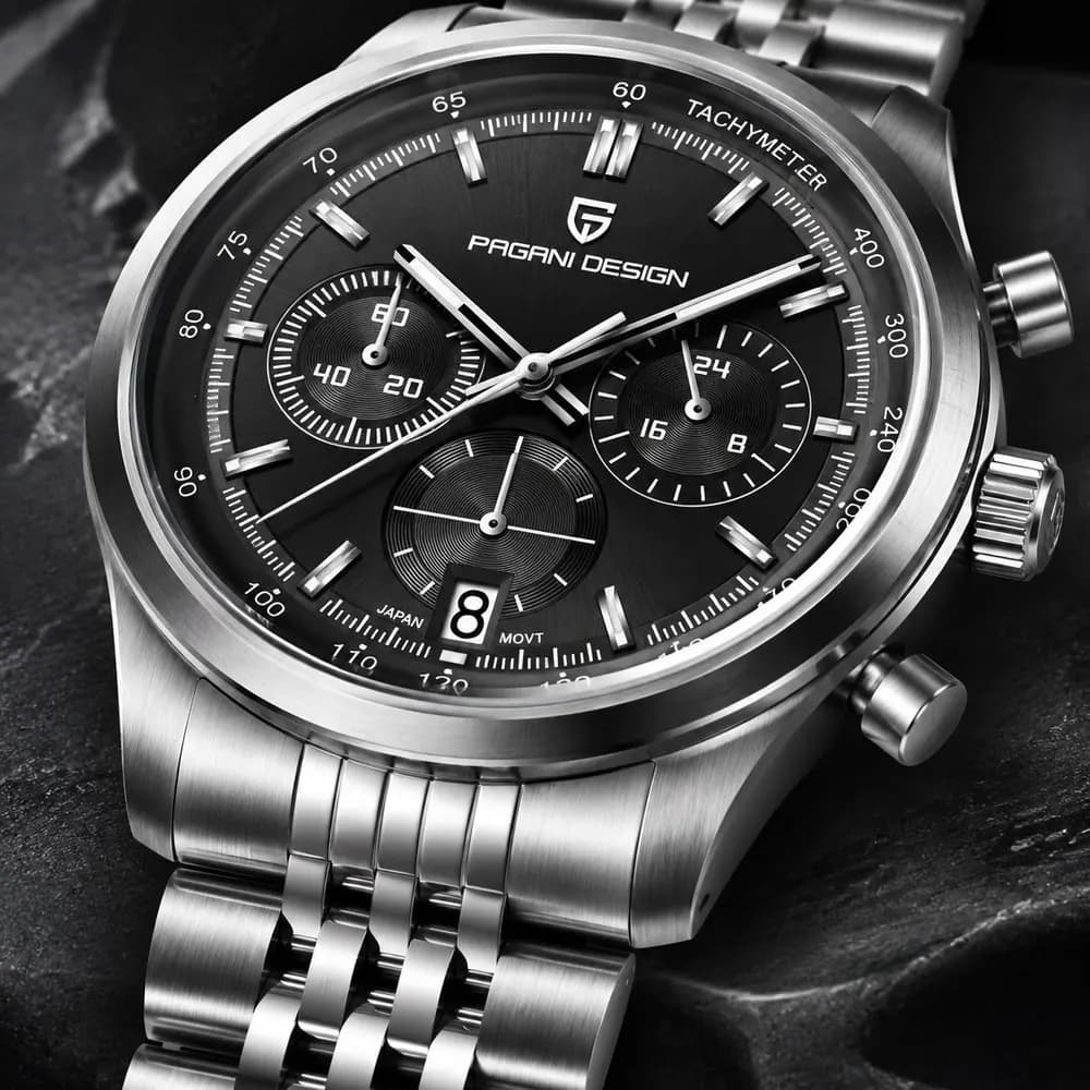 PAGANI DESIGN Men Quartz Watch VK63 Chronograph Stainless Steel Mens Wristwatch Top Brand Sapphire Glass Business Watch Man Gift