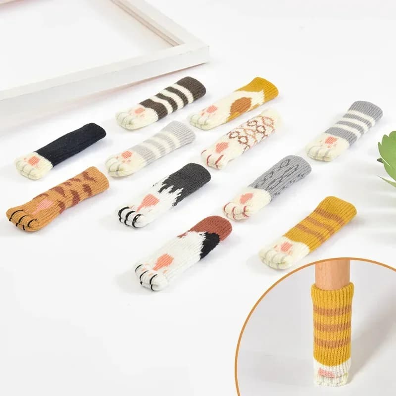 4 pezzi muti tavolo sedia copertura del piede maglia lana maniglia della porta copertura antiscivolo gatto ispessimento copertura della gamba della sedia accessori per mobili per la casa
